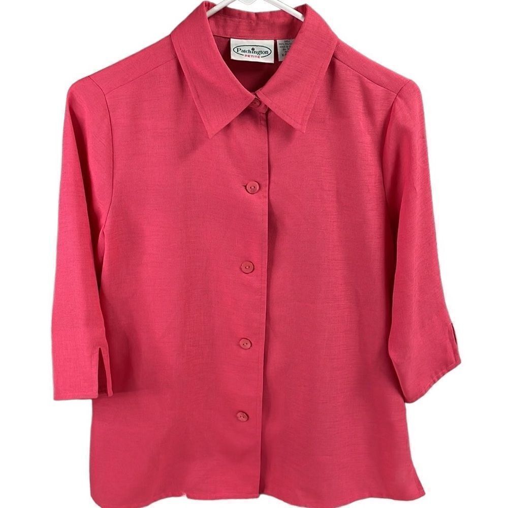PATCHINGTON Vintage Petite  Tailored  Button Up 3/4 Sleeve Blouse Top PS Coral